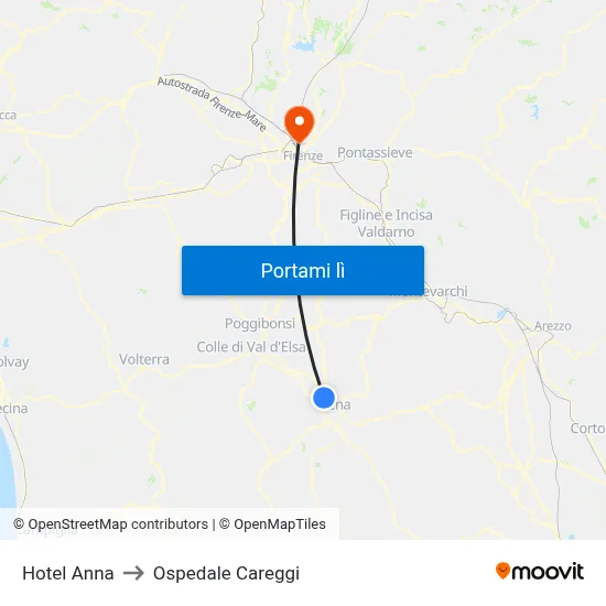 Hotel Anna to Ospedale Careggi map
