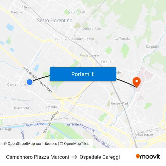 Osmannoro Piazza Marconi to Ospedale Careggi map