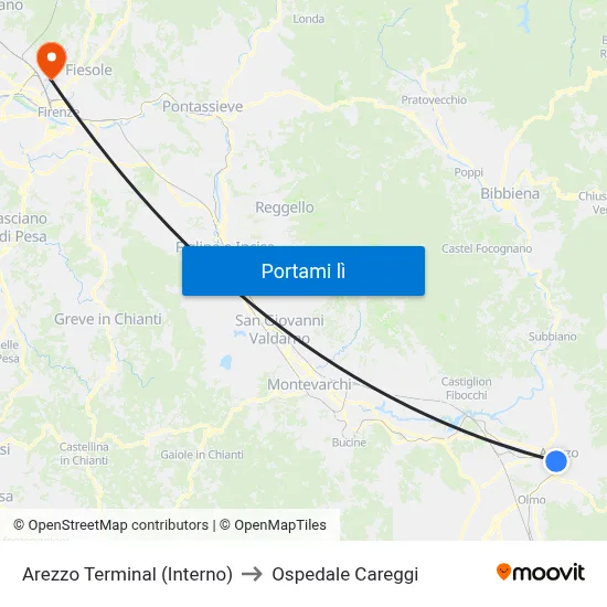 Arezzo Terminal (Interno) to Ospedale Careggi map