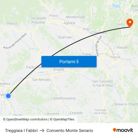 Treggiaia I Fabbri to Convento Monte Senario map
