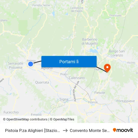 Pistoia P.za Alighieri [Stazione Fs] to Convento Monte Senario map