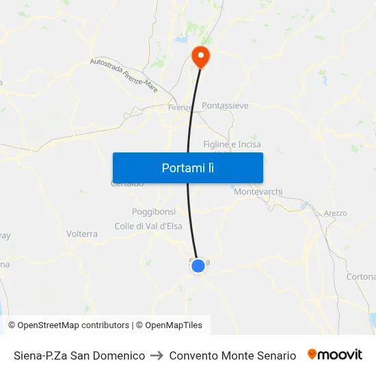 Siena-P.Za San Domenico to Convento Monte Senario map