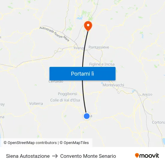 Siena Autostazione to Convento Monte Senario map