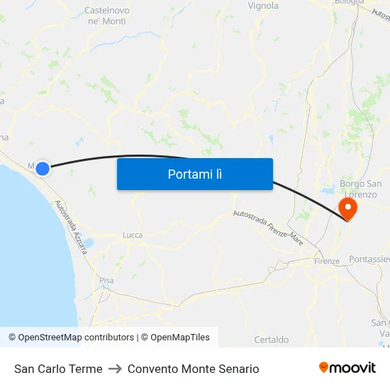 San Carlo Terme to Convento Monte Senario map