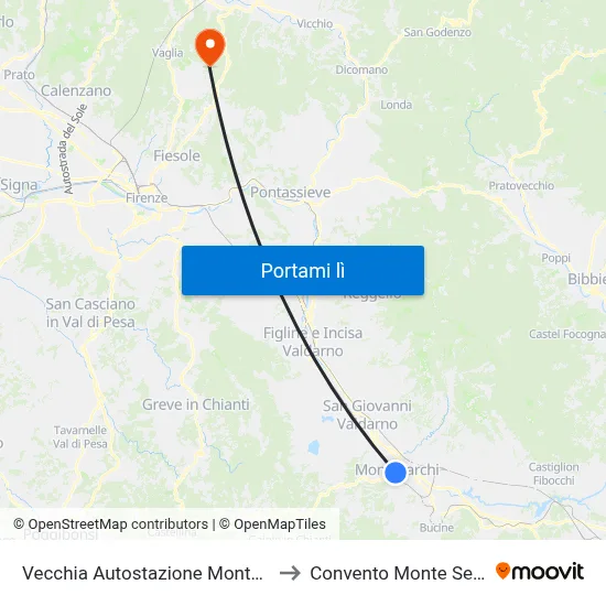 Vecchia Autostazione Montevarchi to Convento Monte Senario map