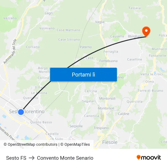 Sesto FS to Convento Monte Senario map