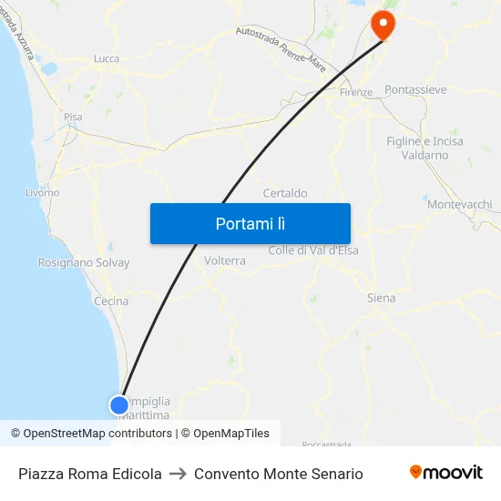 Piazza Roma Edicola to Convento Monte Senario map