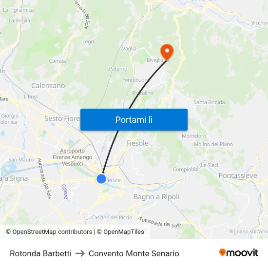 Rotonda Barbetti to Convento Monte Senario map