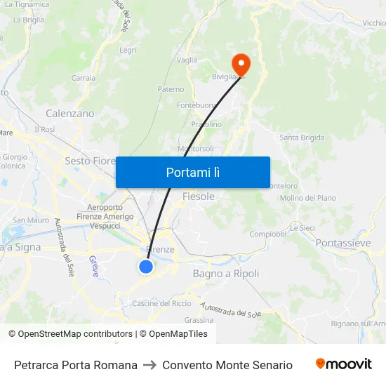 Petrarca Porta Romana to Convento Monte Senario map