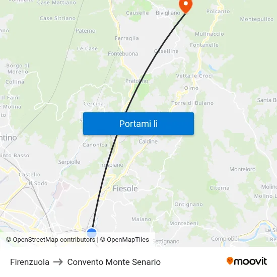 Firenzuola to Convento Monte Senario map