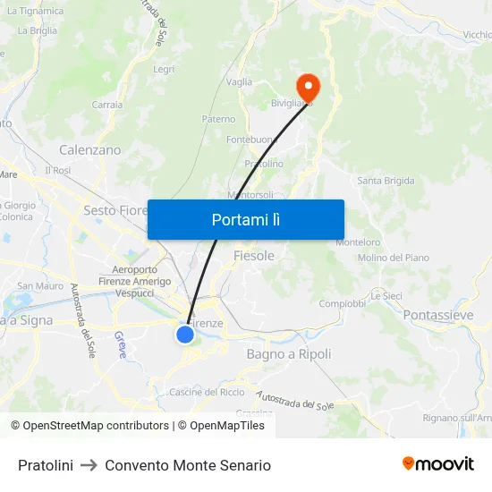 Pratolini to Convento Monte Senario map