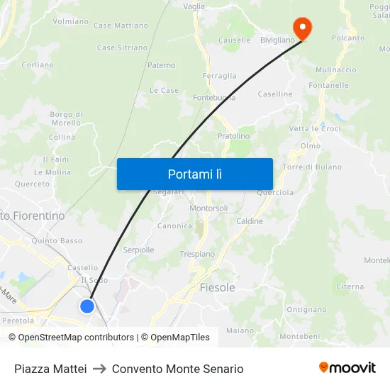 Piazza Mattei to Convento Monte Senario map