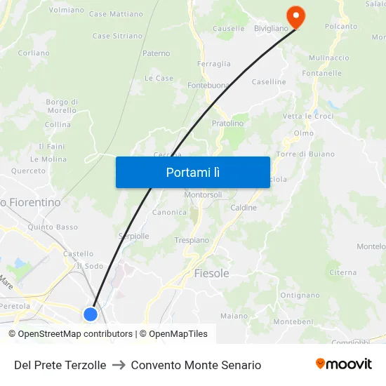 Del Prete Terzolle to Convento Monte Senario map