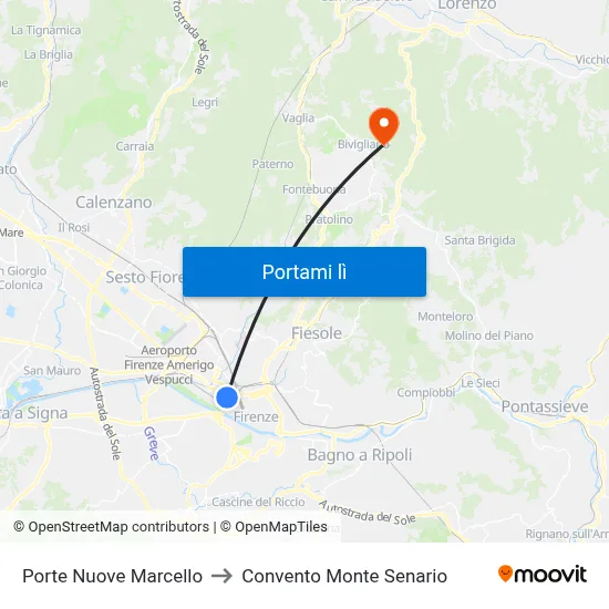 Porte Nuove Marcello to Convento Monte Senario map