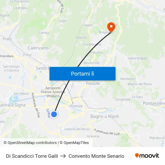 Di Scandicci Torre Galli to Convento Monte Senario map