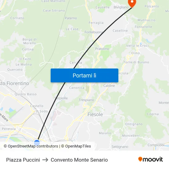 Piazza Puccini to Convento Monte Senario map