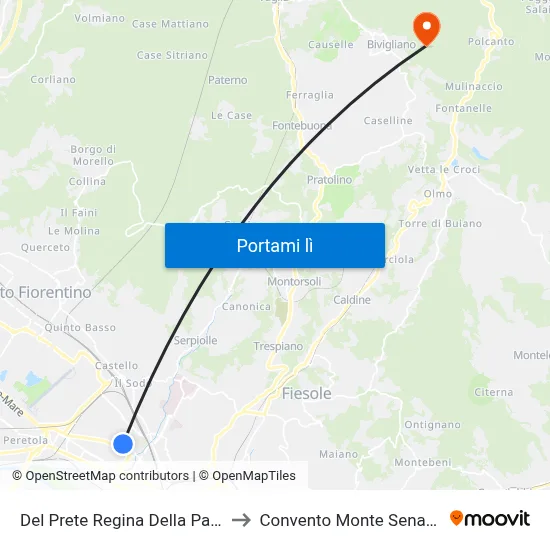 Del Prete Regina Della Pace to Convento Monte Senario map