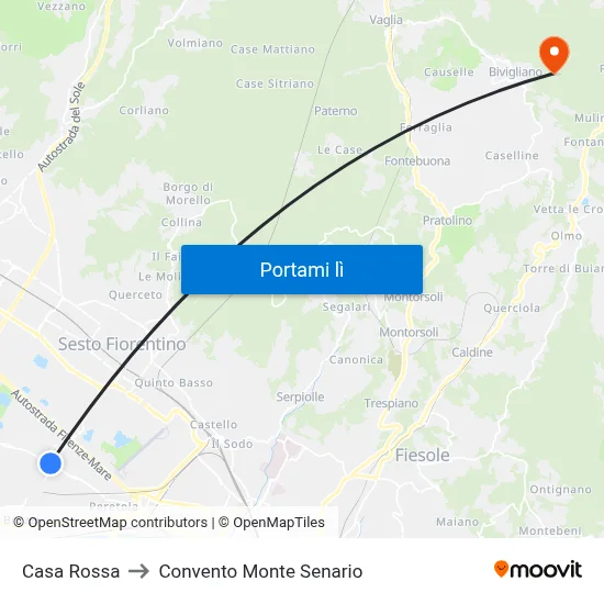 Casa Rossa to Convento Monte Senario map