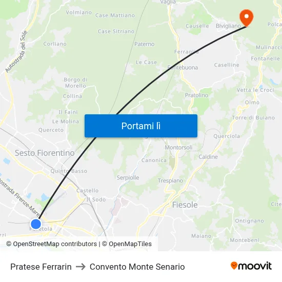 Pratese Ferrarin to Convento Monte Senario map