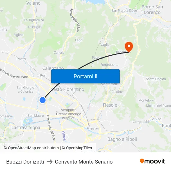Buozzi Donizetti to Convento Monte Senario map