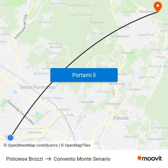 Pistoiese Brozzi to Convento Monte Senario map
