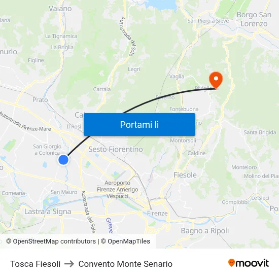 Tosca Fiesoli to Convento Monte Senario map