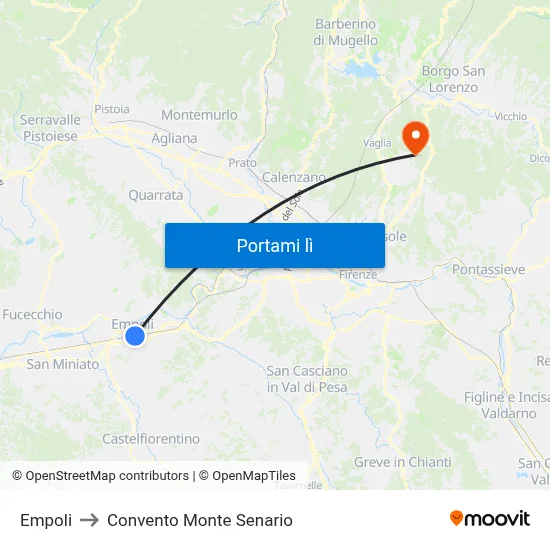 Empoli to Convento Monte Senario map