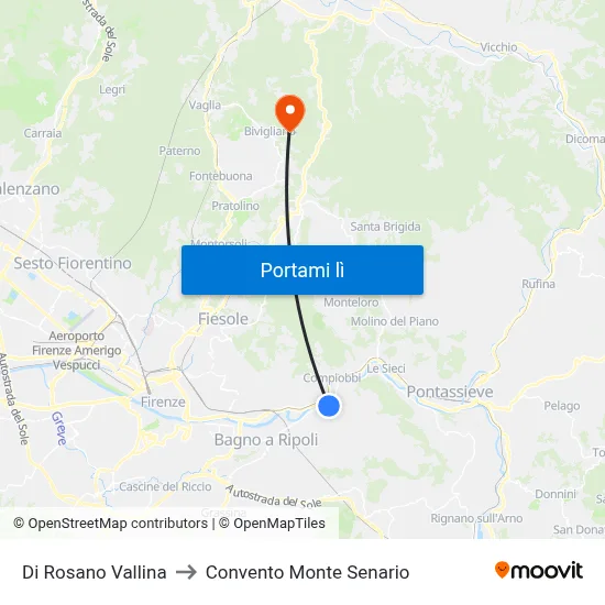Di Rosano Vallina to Convento Monte Senario map