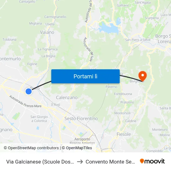 Via Galcianese (Scuole Dossetti) to Convento Monte Senario map