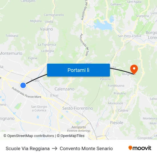 Scuole Via Reggiana to Convento Monte Senario map