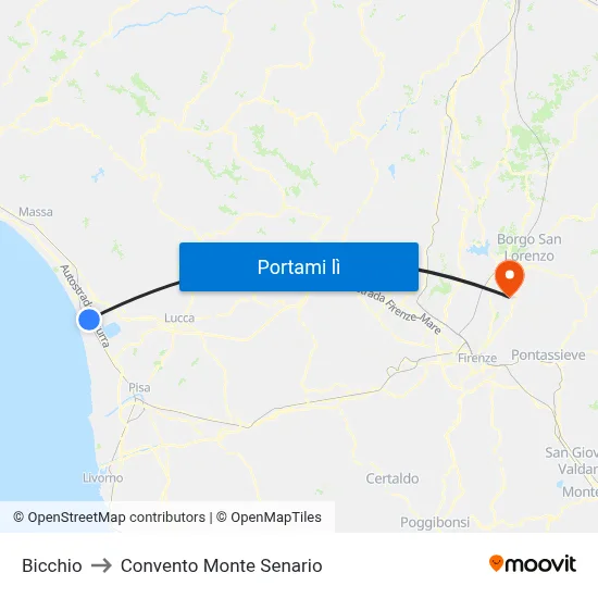 Bicchio to Convento Monte Senario map