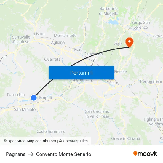Pagnana to Convento Monte Senario map