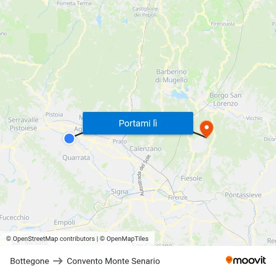 Bottegone to Convento Monte Senario map