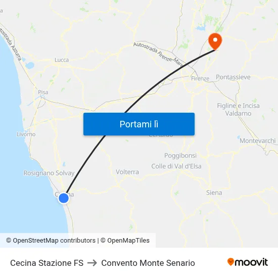 Cecina Stazione FS to Convento Monte Senario map