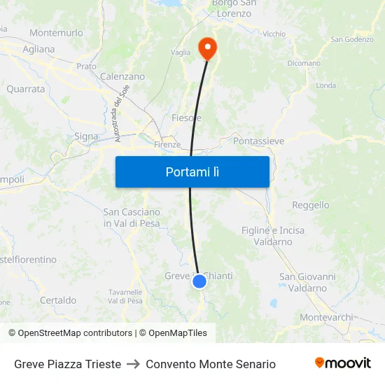Greve Piazza Trieste to Convento Monte Senario map