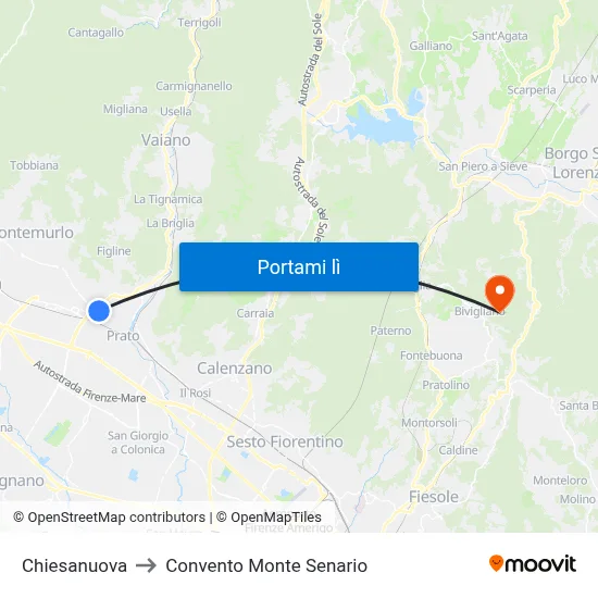 Chiesanuova to Convento Monte Senario map