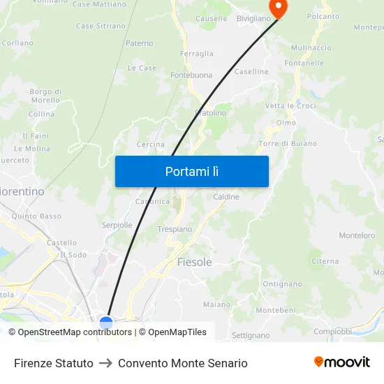 Firenze Statuto to Convento Monte Senario map