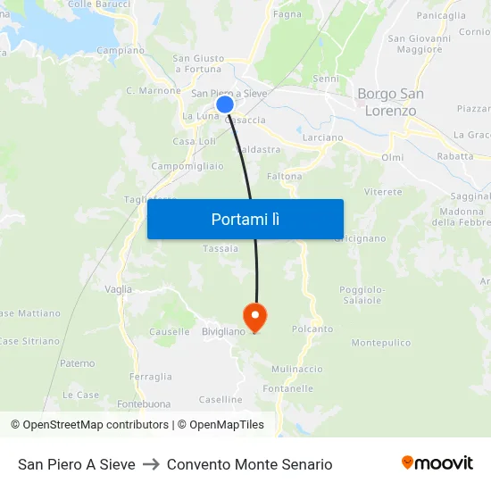 San Piero A Sieve to Convento Monte Senario map