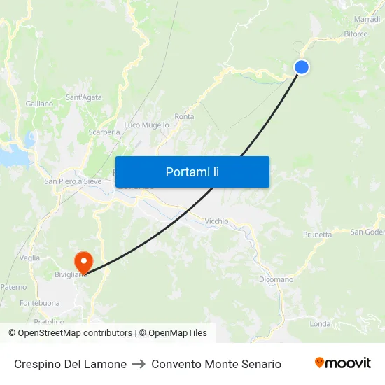 Crespino Del Lamone to Convento Monte Senario map