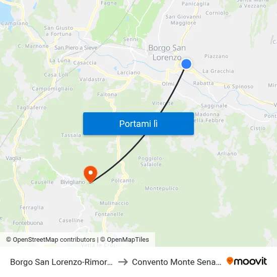 Borgo San Lorenzo-Rimorelli to Convento Monte Senario map