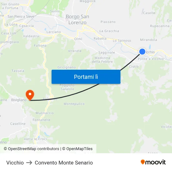 Vicchio to Convento Monte Senario map