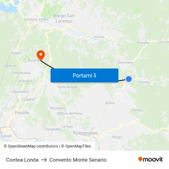 Contea-Londa to Convento Monte Senario map