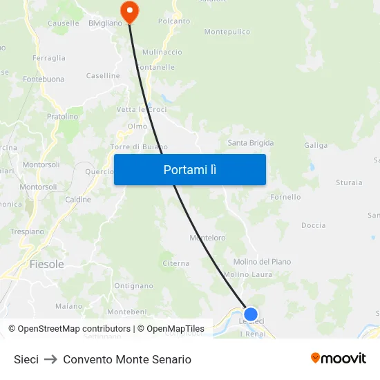 Sieci to Convento Monte Senario map