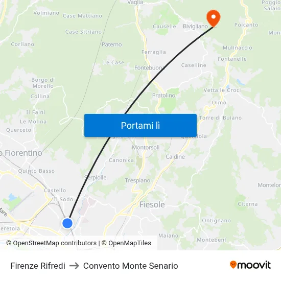 Firenze Rifredi to Convento Monte Senario map