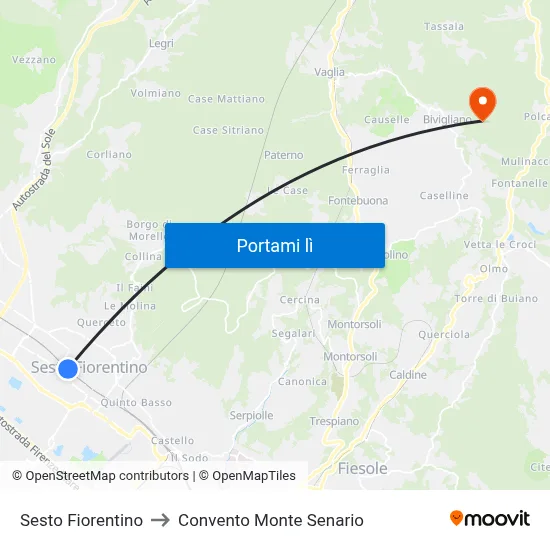 Sesto Fiorentino to Convento Monte Senario map