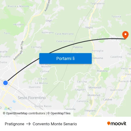 Pratignone to Convento Monte Senario map
