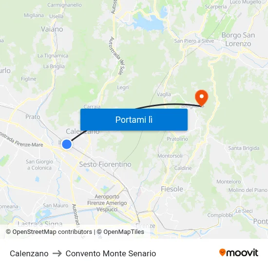 Calenzano to Convento Monte Senario map