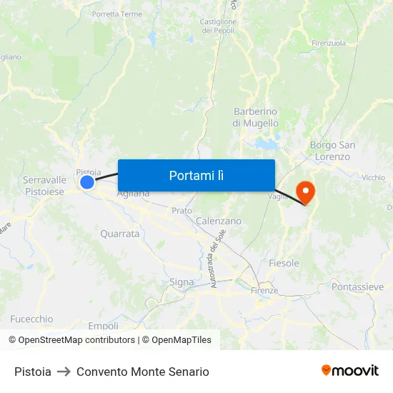 Pistoia to Convento Monte Senario map