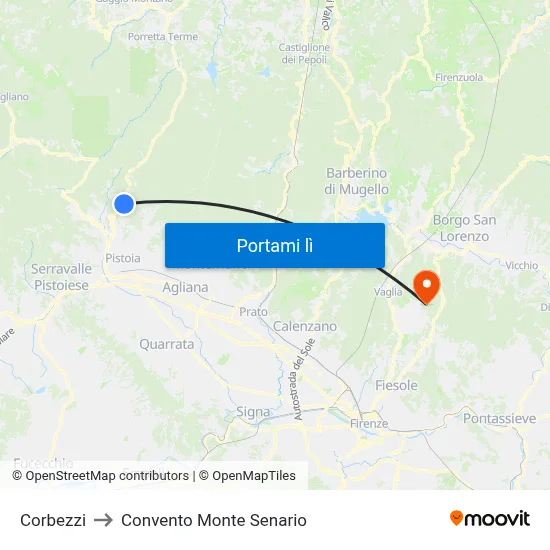 Corbezzi to Convento Monte Senario map