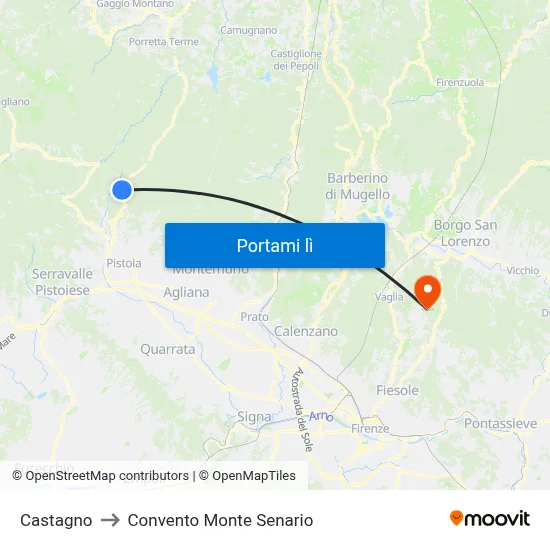 Castagno to Convento Monte Senario map